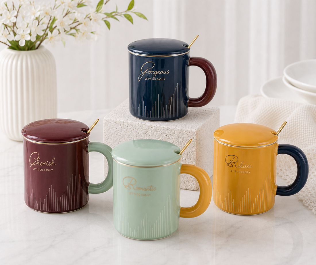 Melody Ceramic Mug with Lid and Spoon