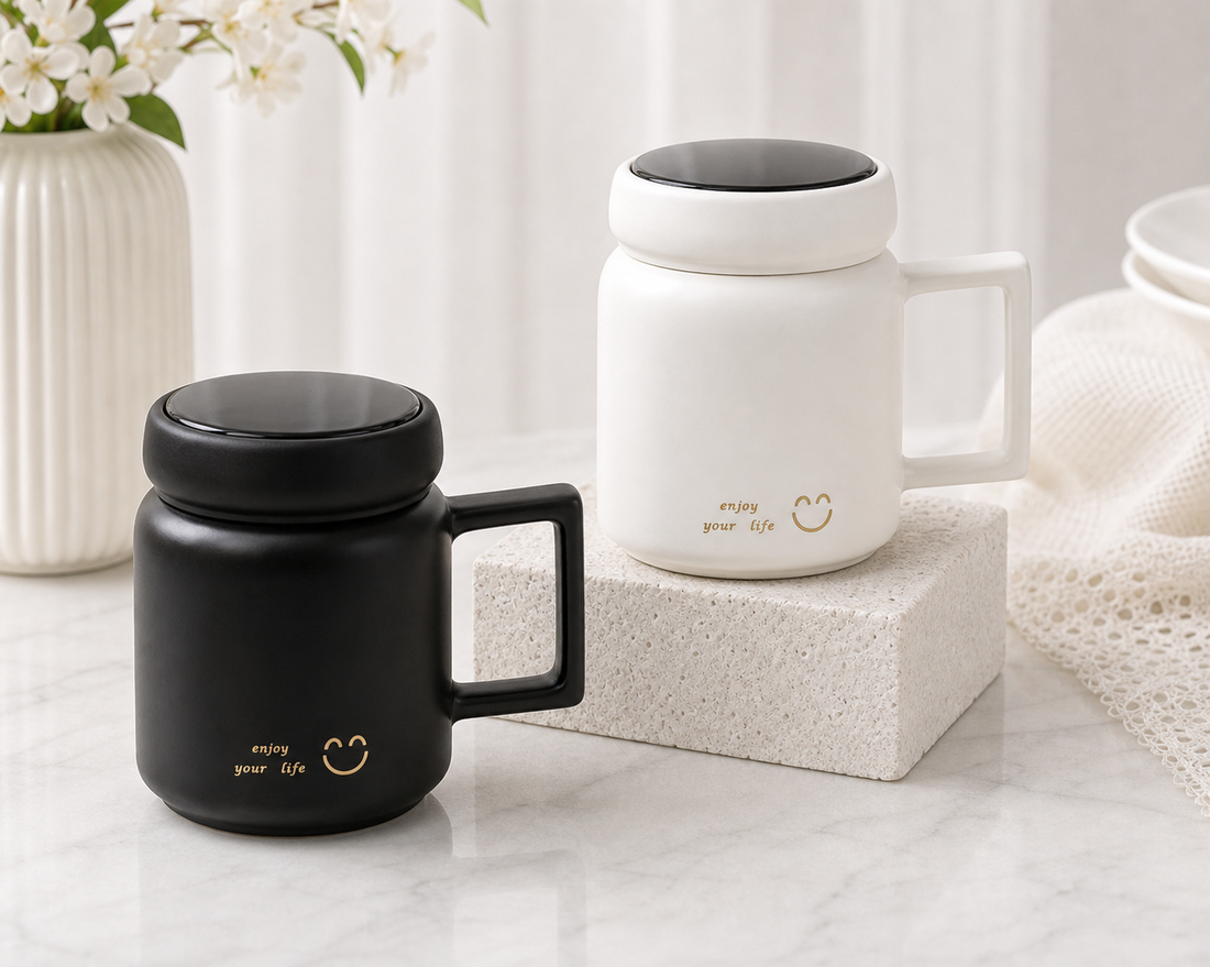 Noble Ceramic Mug with Lid and Spoon