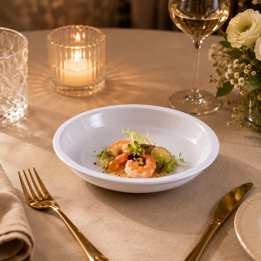 White porcelain narrow-rimmed dish