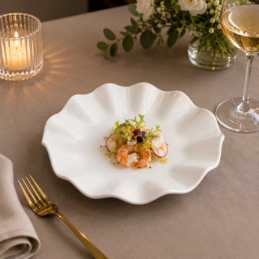 White porcelain lotus leaf dish