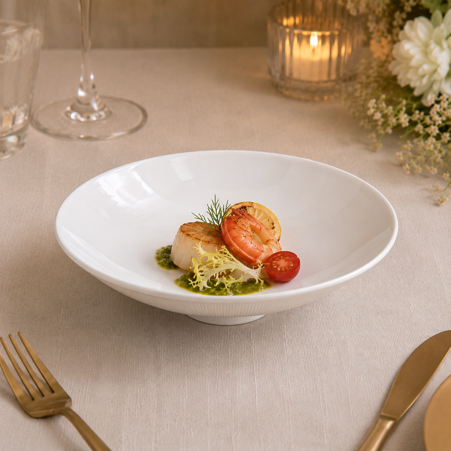 White porcelain small-footed conical bowl