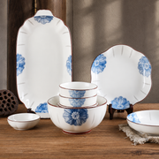 Hand-Painted Blue Floral Ceramic Tableware Set
