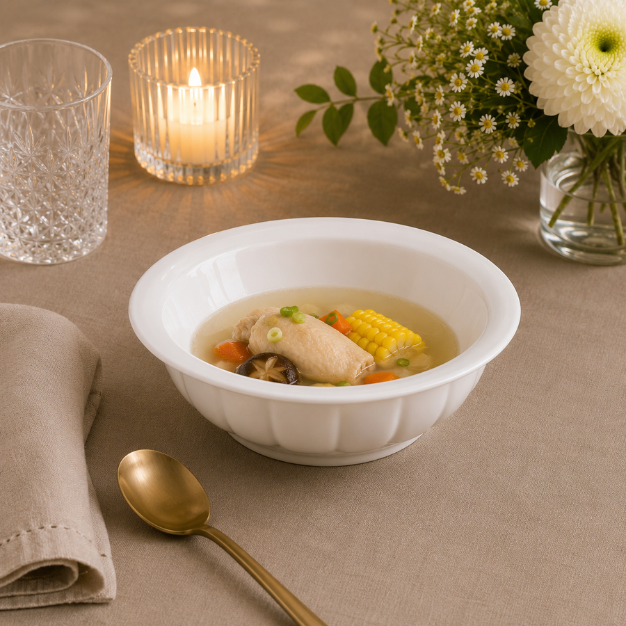 White porcelain chrysanthemum soup bowl
