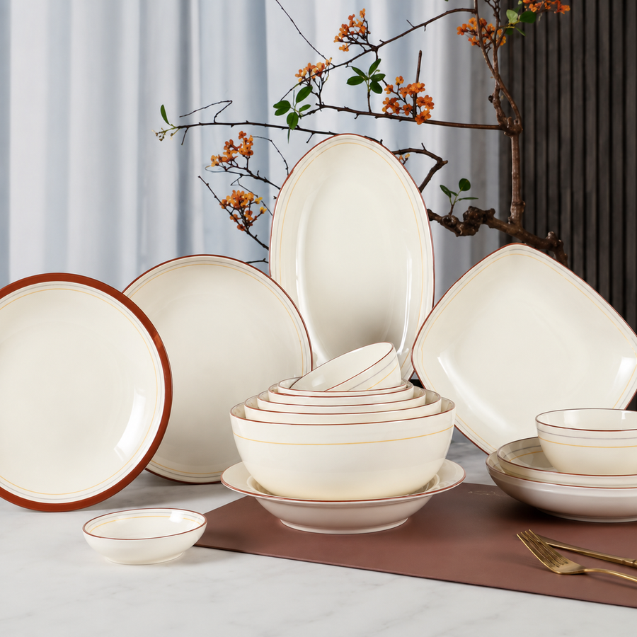 Jade Bead Double-Line Ceramic Tableware Set