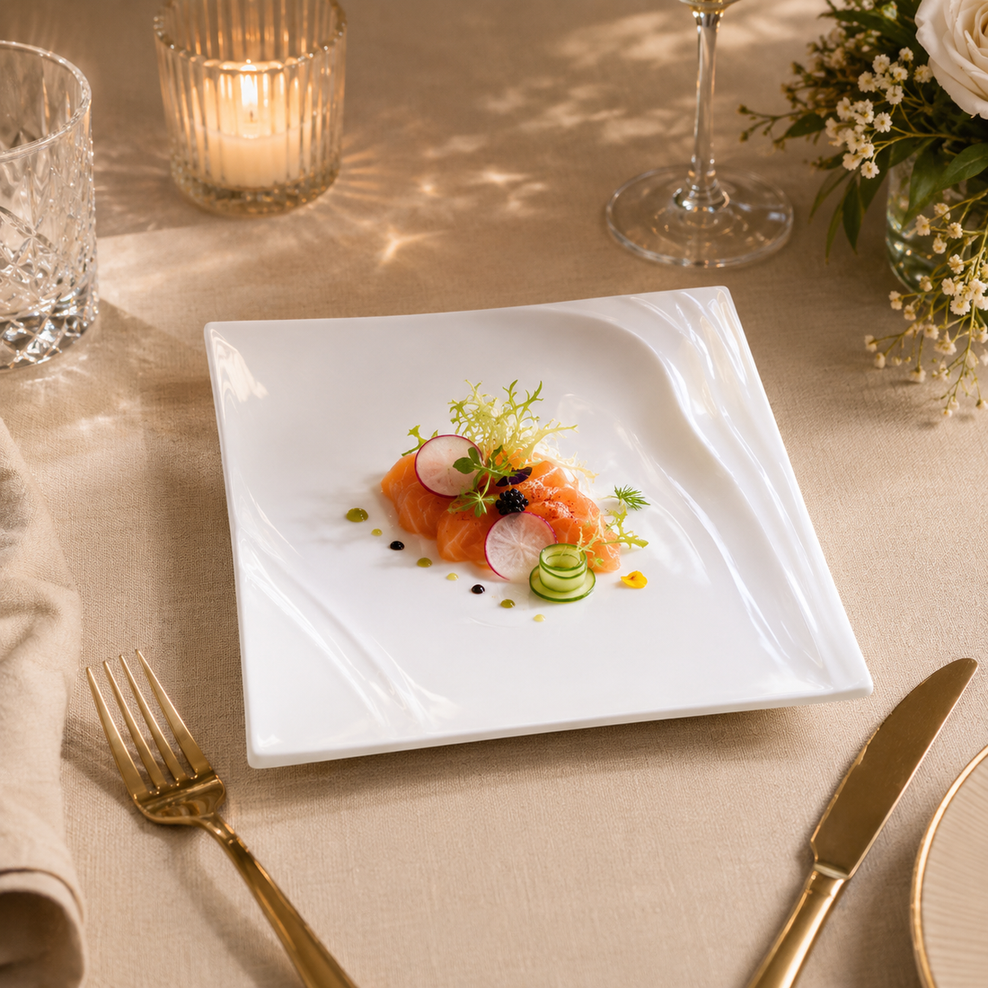 White Porcelain Square Ocean Plate