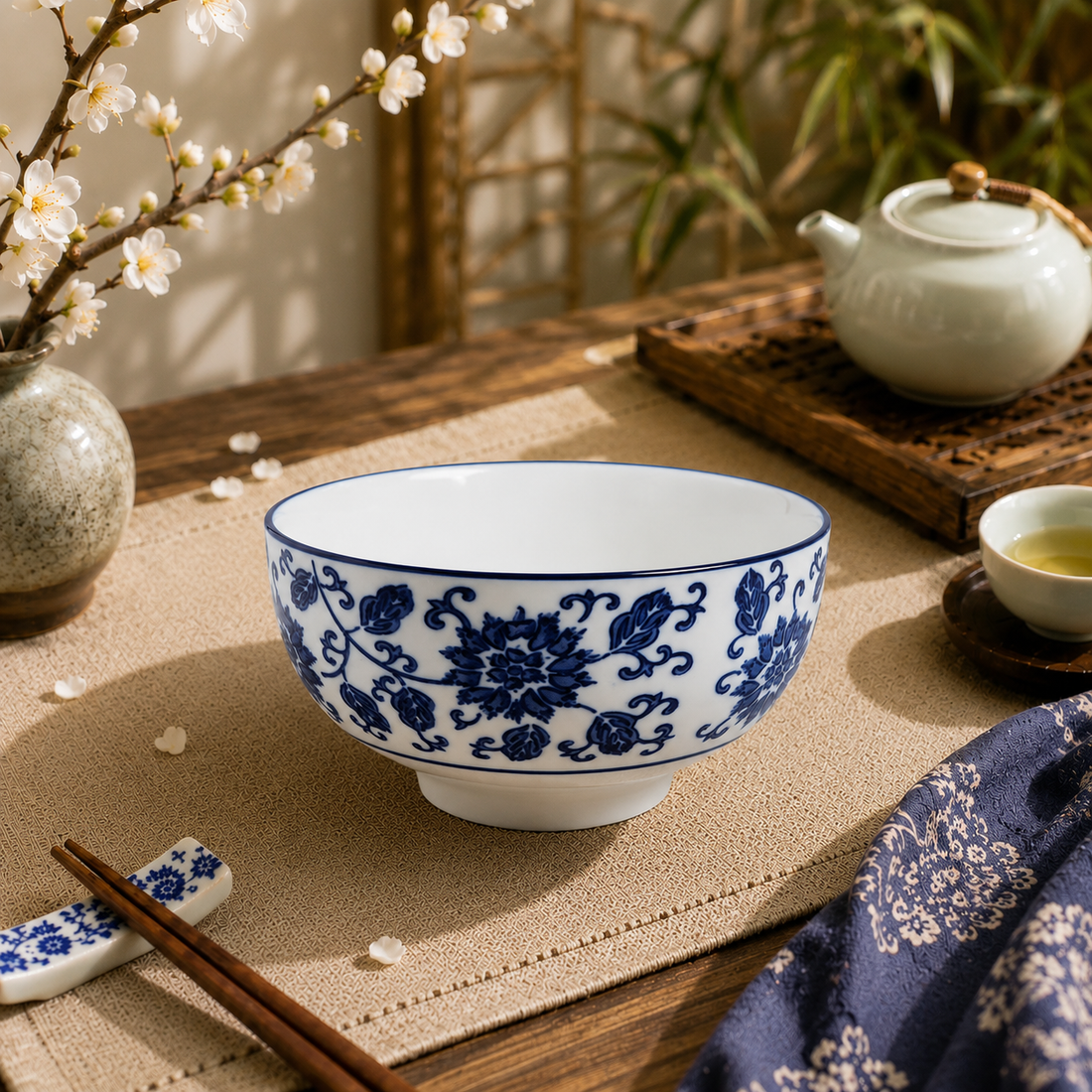 Straight-rimmed bowl with lotus scroll pattern