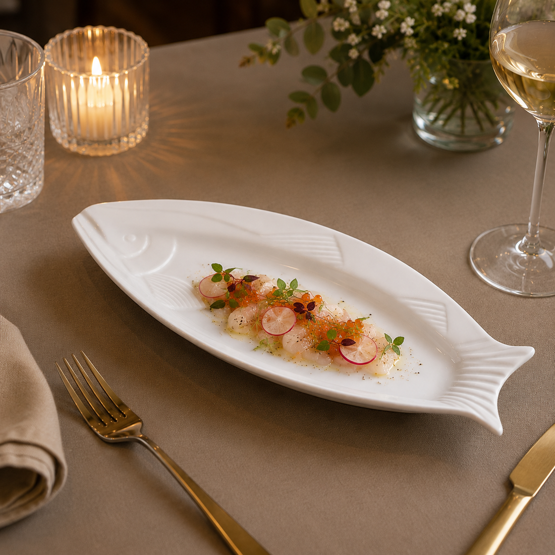White porcelain pearl fish dish