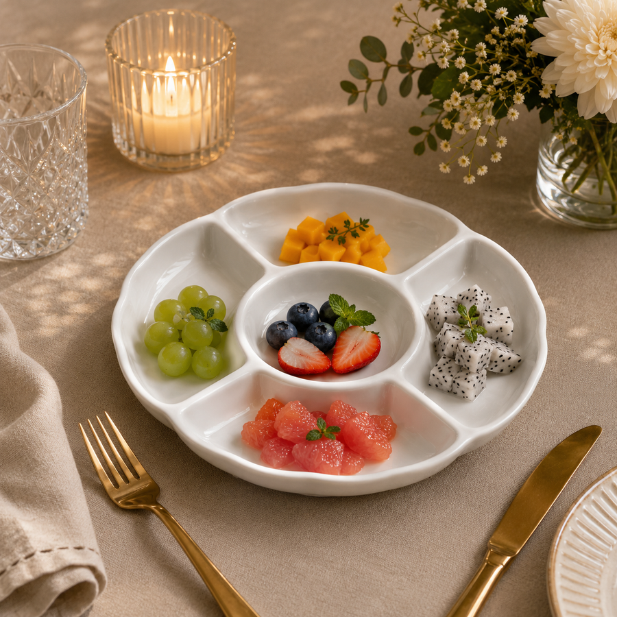White porcelain five-fruit dish