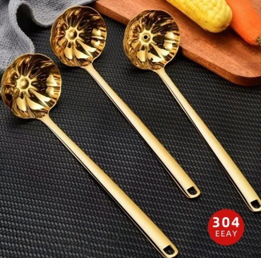AY Lotus Series 304 Stainless Steel Size 8 Gold Finish Soup Ladle Gold Finish Soup Skimmer