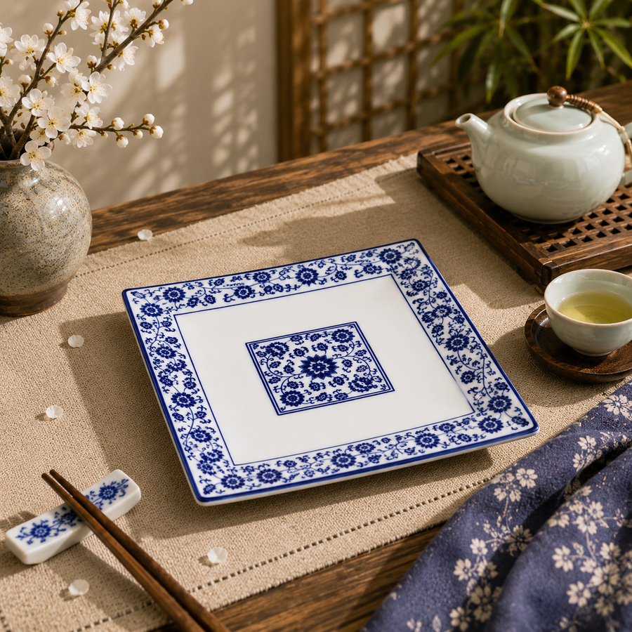 Lotus vine square plate