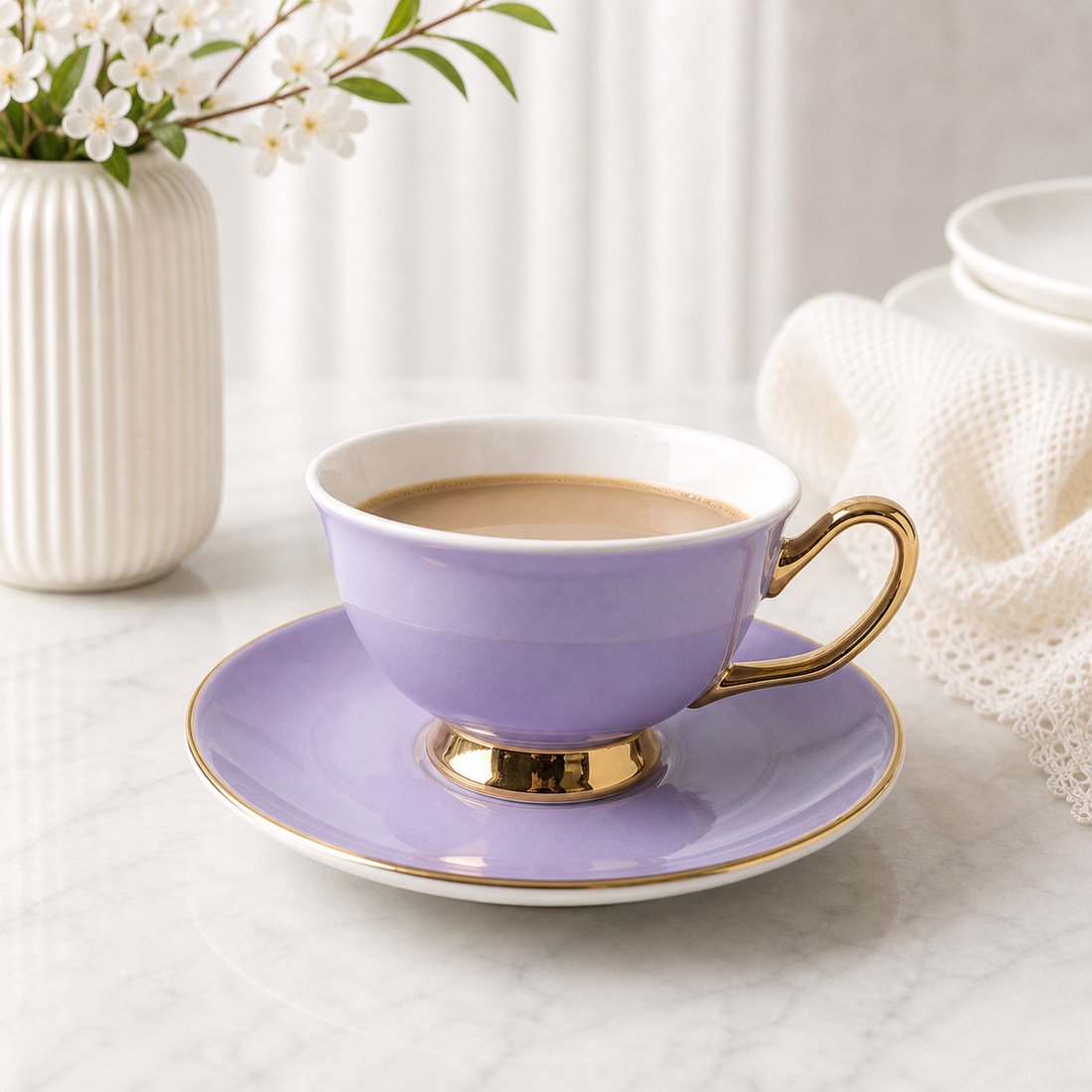 Colored Glaze Gold Foil Cup & Saucer