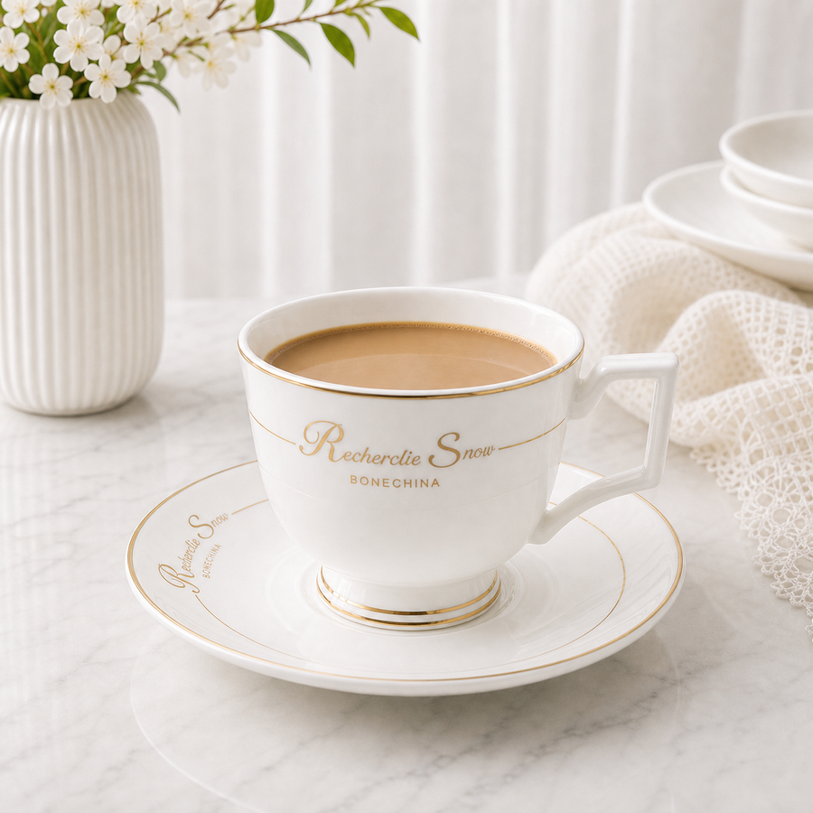 Swan Cup & Saucer - Gold English Text
