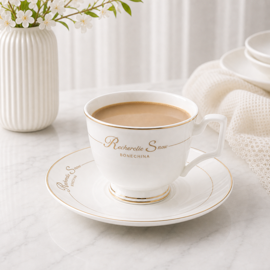 Hong Kong-Style Cup & Saucer - Gold English Text
