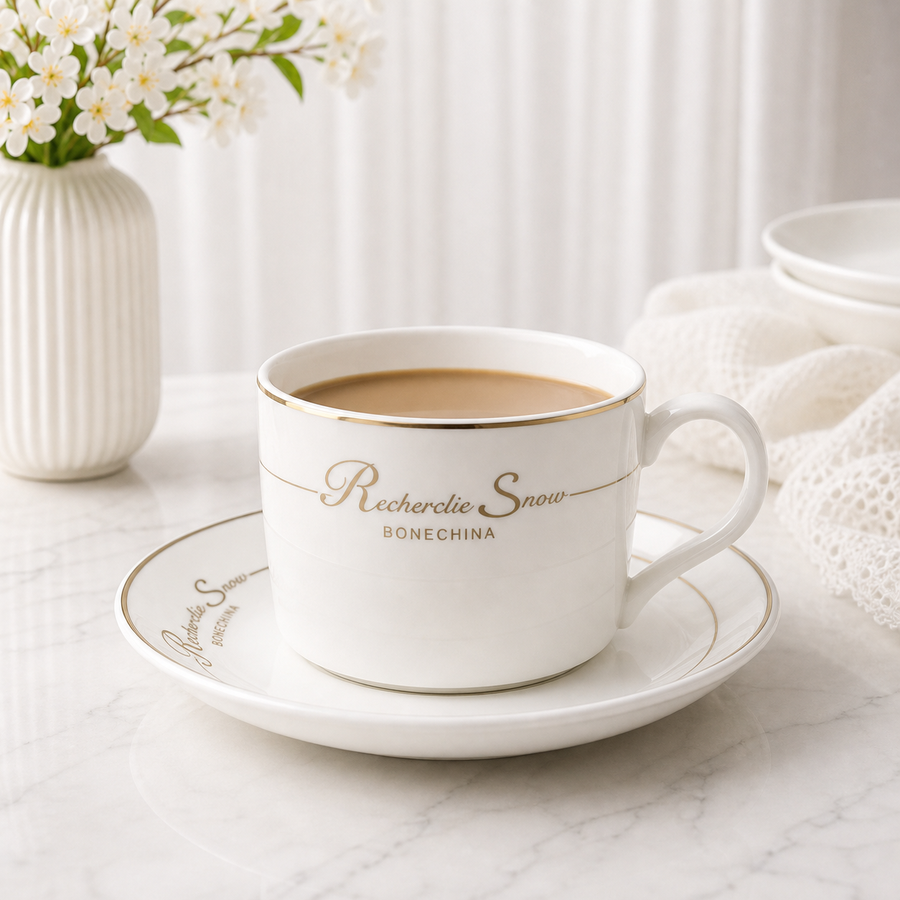 Korean-Style Coffee Cup & Saucer - Gold