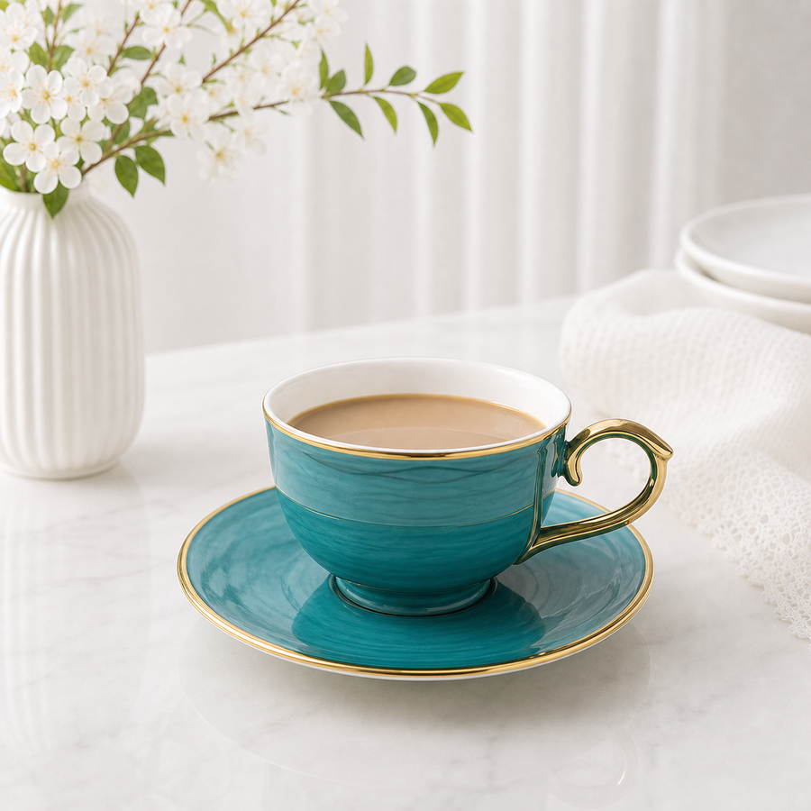 Colored Glaze Chrysanthemum Cup & Saucer