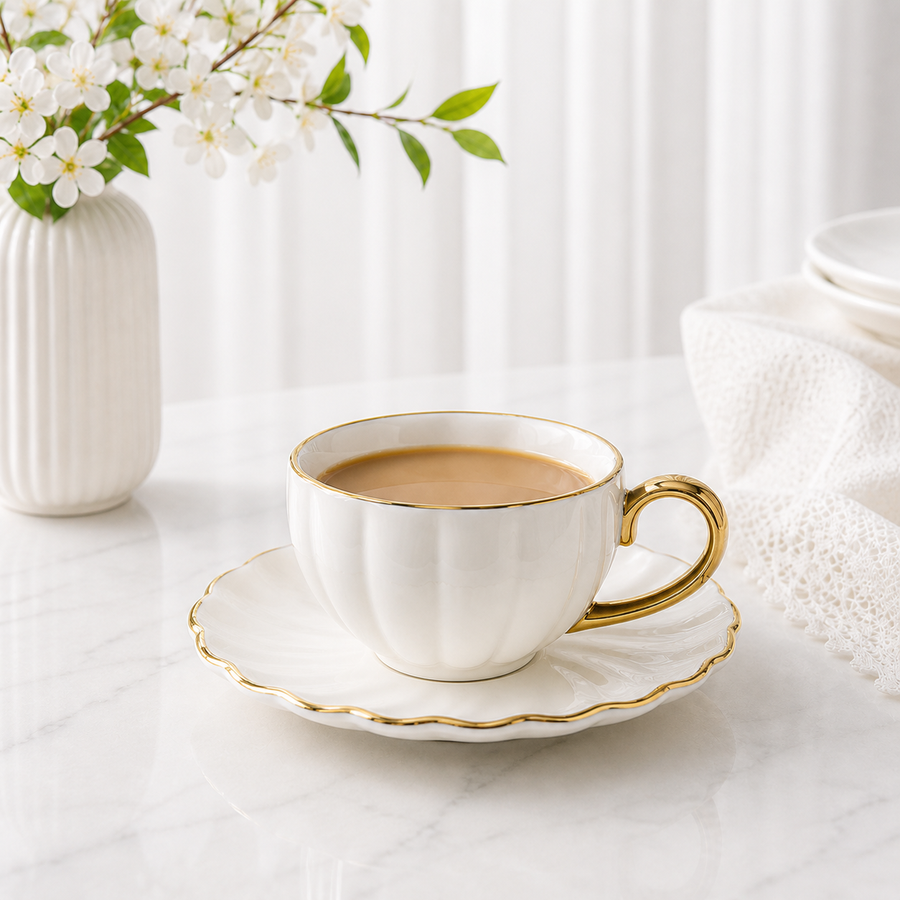 White Glaze Pumpkin Cup & Saucer