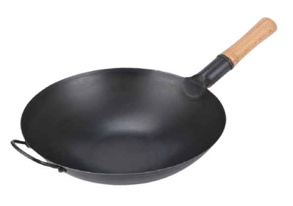 CTB Black Carbon Steel Wooden Handle Spun Wok