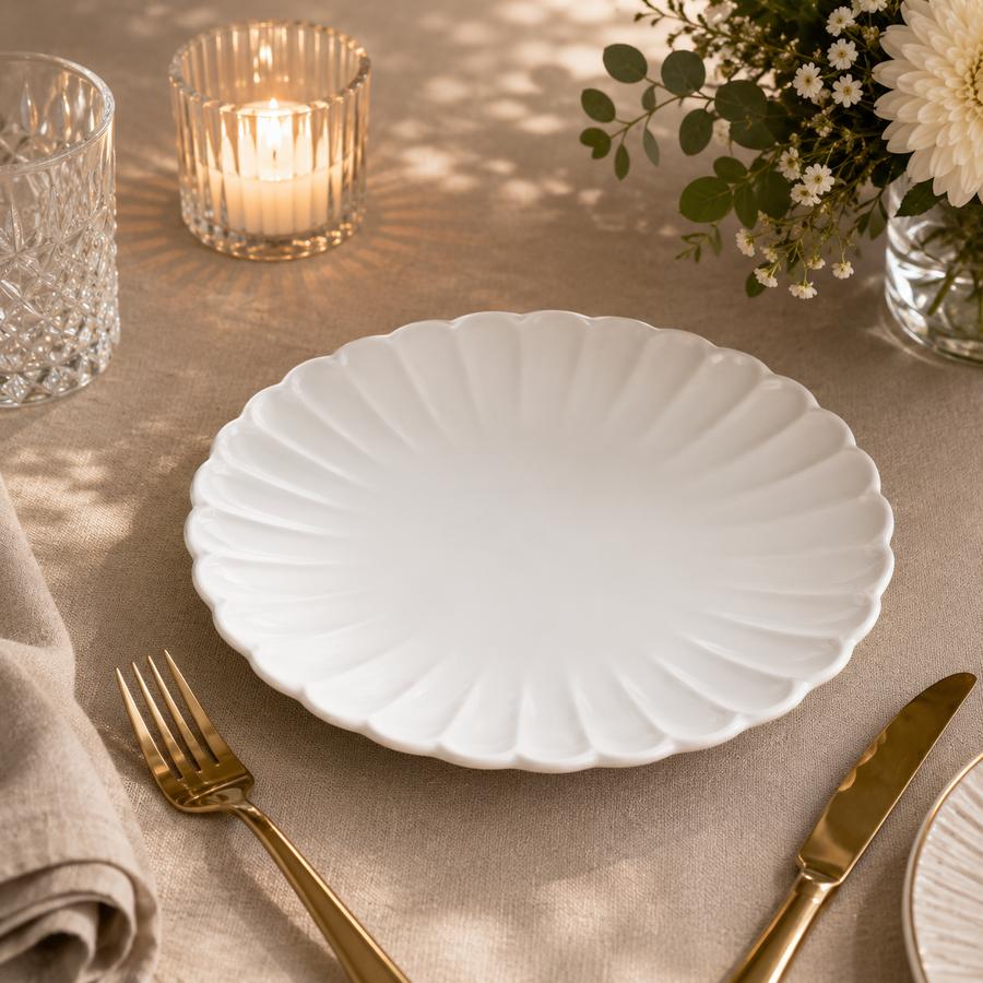White porcelain chrysanthemum dish