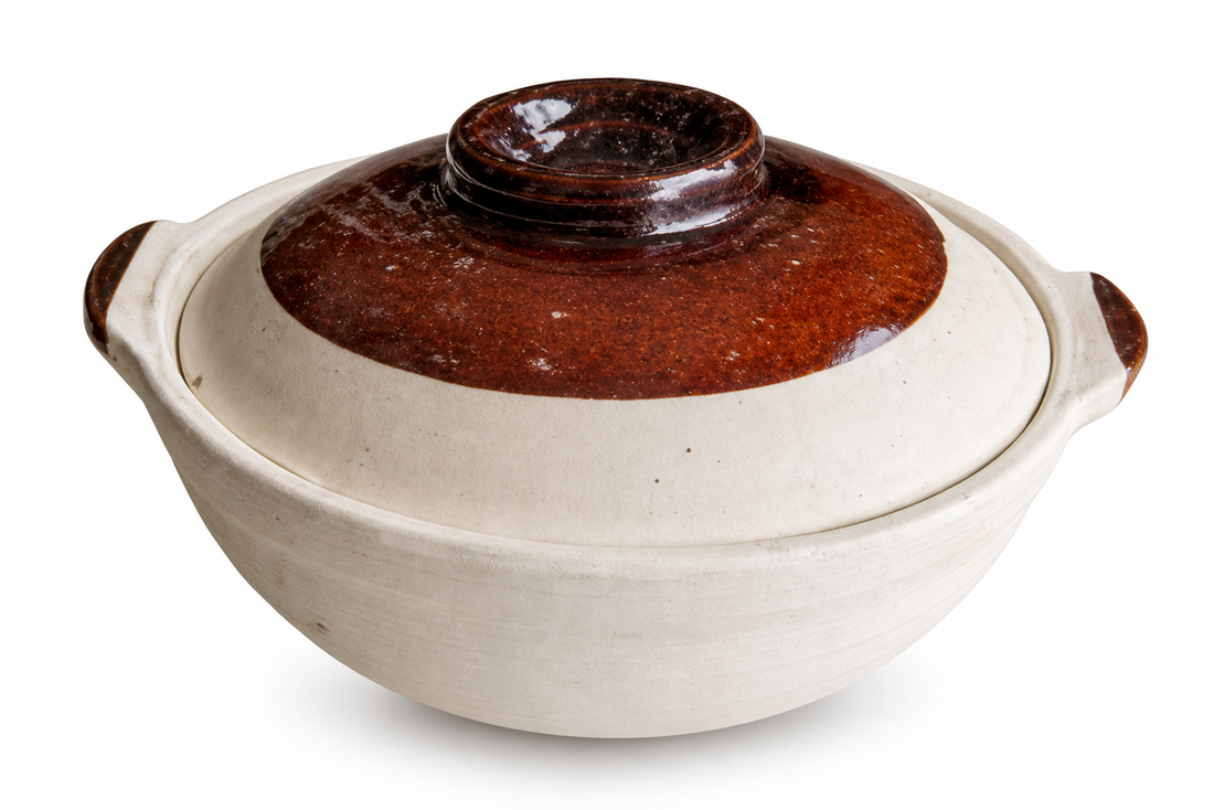 Double-handled white clay pot