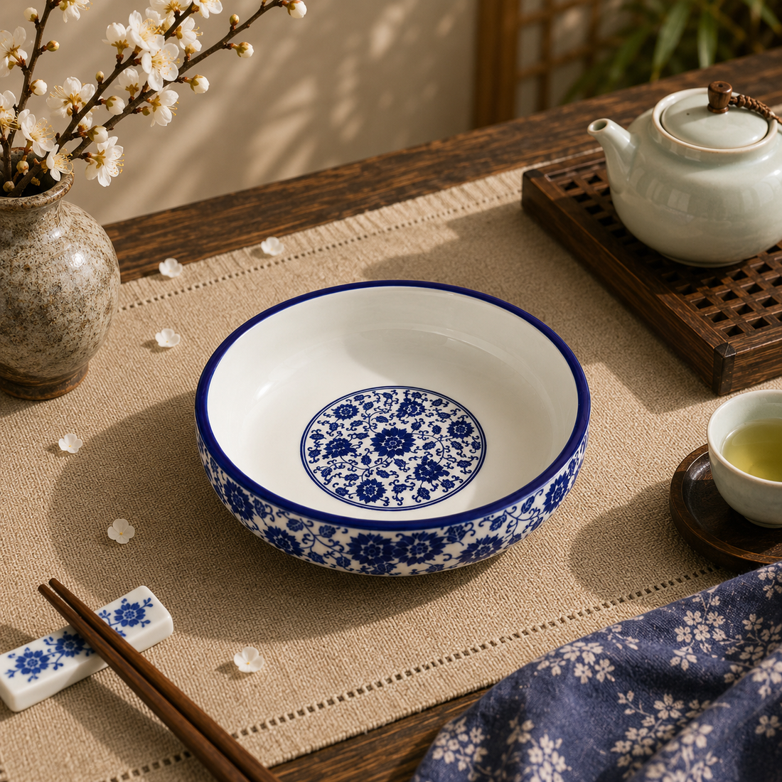 Lotus vine shallow bowl