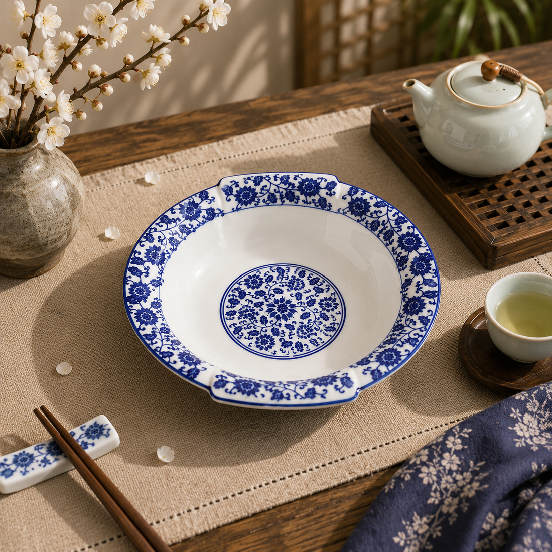 Lotus vine double-eared soup bowl