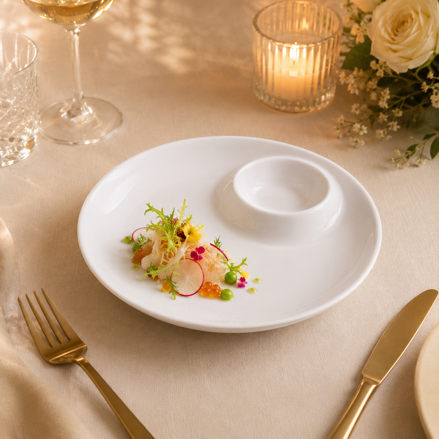 White porcelain mother-and-child plate (dumpling plate)