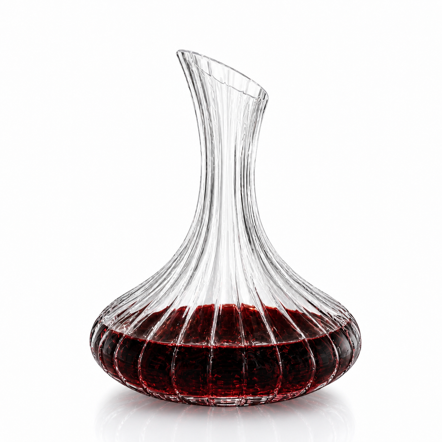 Glass-Vertical striped slanted handle decanter