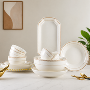 Gold-Accent Ceramic Tableware Set