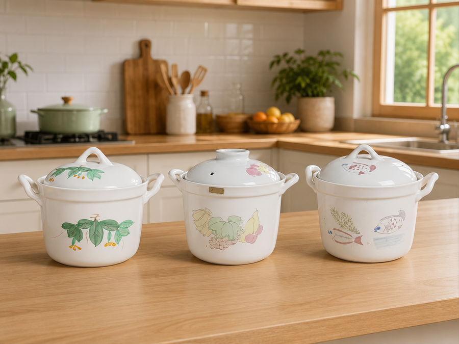 TL White Floral Straight Claypot